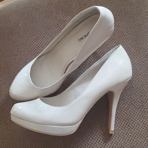 Cream patent heels